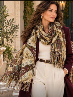Lucky & Coco Paisley Scarf Wrap 100% Rayon Fringe 77x28